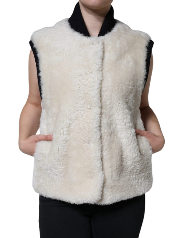 Burberry Vests - White WARRENFORD Shearling Leather Vest Coat Jacket