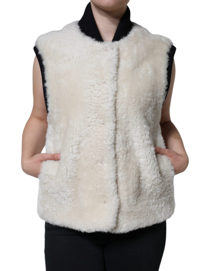 Burberry Vests - White WARRENFORD Shearling Leather Vest Coat Jacket