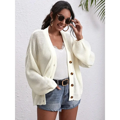 Cozy Up in Our Soft Button Down Dropped Shoulder Cardigan Clothing Tops Trendsi