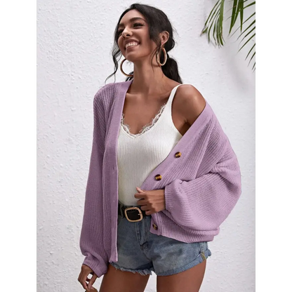 Cozy Up in Our Soft Button Down Dropped Shoulder Cardigan Clothing Tops Trendsi