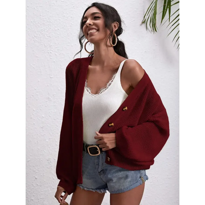 Cozy Up in Our Soft Button Down Dropped Shoulder Cardigan Clothing Tops Trendsi