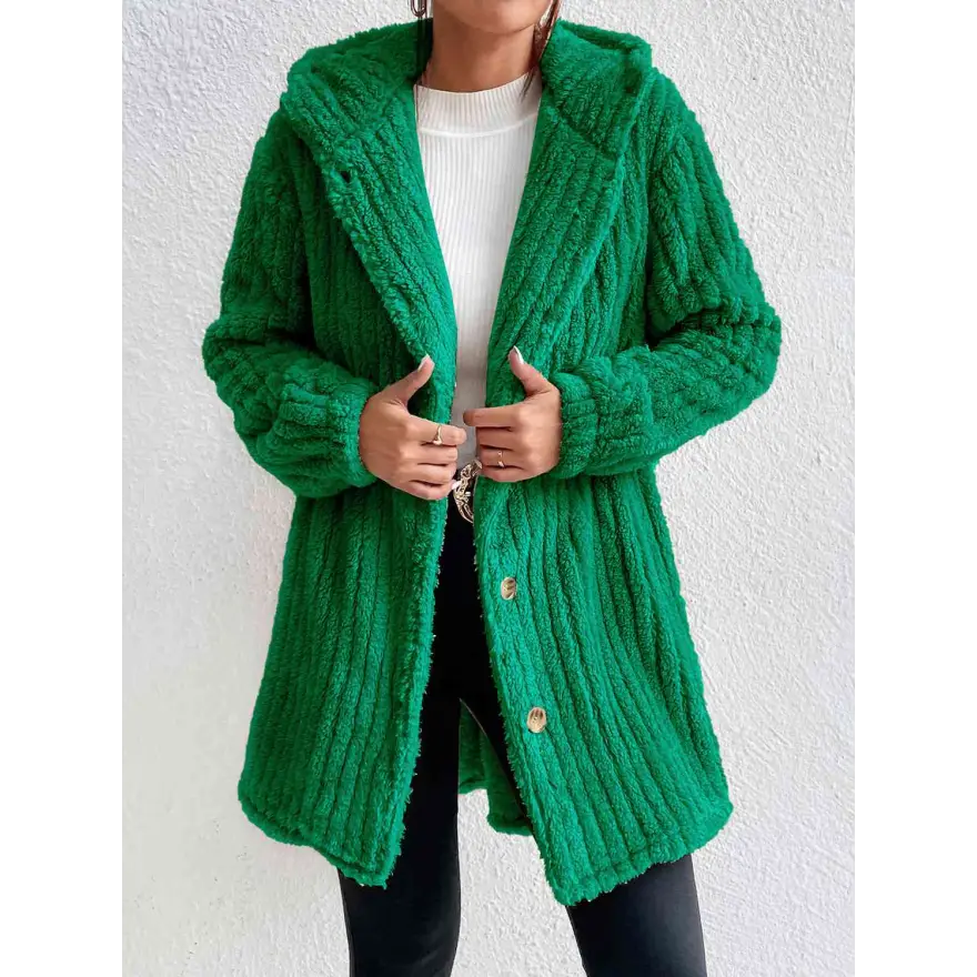 Warm and Chic Button Down Hooded Coat Tumble Dry Low Clothing Coats Trendsi