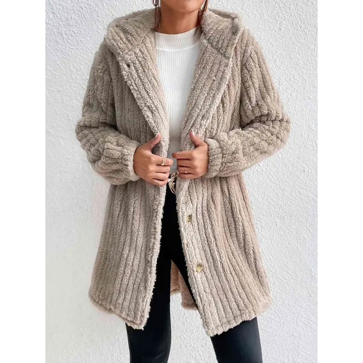 Warm and Chic Button Down Hooded Coat Tumble Dry Low Clothing Coats Trendsi