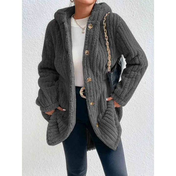 Warm and Chic Button Down Hooded Coat Tumble Dry Low Clothing Coats Trendsi
