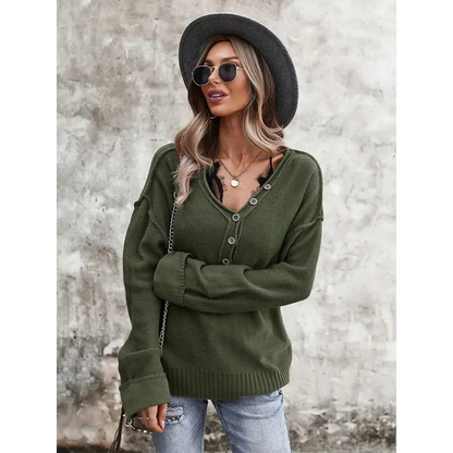 Chic Buttoned Exposed Seam Knit Top for Effortless Style and Comfort Clothing Tops Trendsi