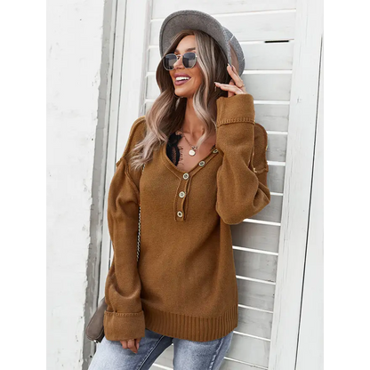 Chic Buttoned Exposed Seam Knit Top for Effortless Style and Comfort Clothing Tops Trendsi