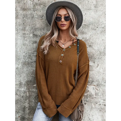 Chic Buttoned Exposed Seam Knit Top for Effortless Style and Comfort Clothing Tops Trendsi