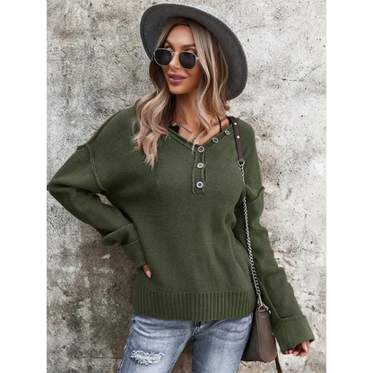 Chic Buttoned Exposed Seam Knit Top for Effortless Style and Comfort Clothing Tops Trendsi