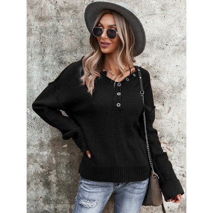 Chic Buttoned Exposed Seam Knit Top for Effortless Style and Comfort Clothing Tops Trendsi