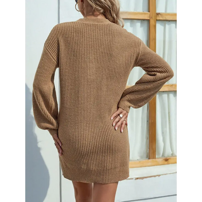 Elevate Your Wardrobe with the Buttoned V-Neck Sweater Dress Clothing Tops Trendsi