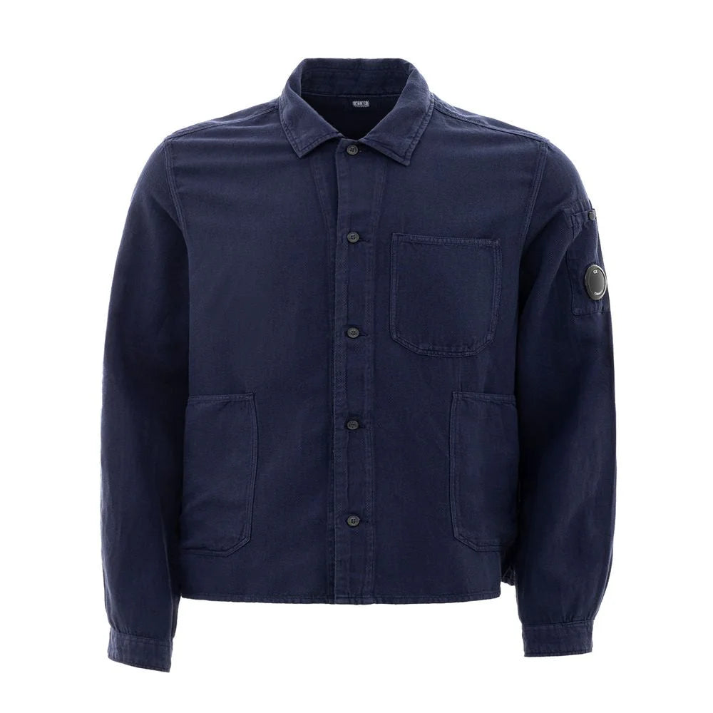 C.P. Company Blue Linen Blend Shirt with Stylish Pockets