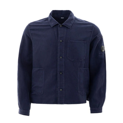 C.P. Company Blue Linen Blend Shirt with Stylish Pockets