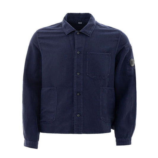 C.P. Company Blue Linen Blend Shirt with Stylish Pockets