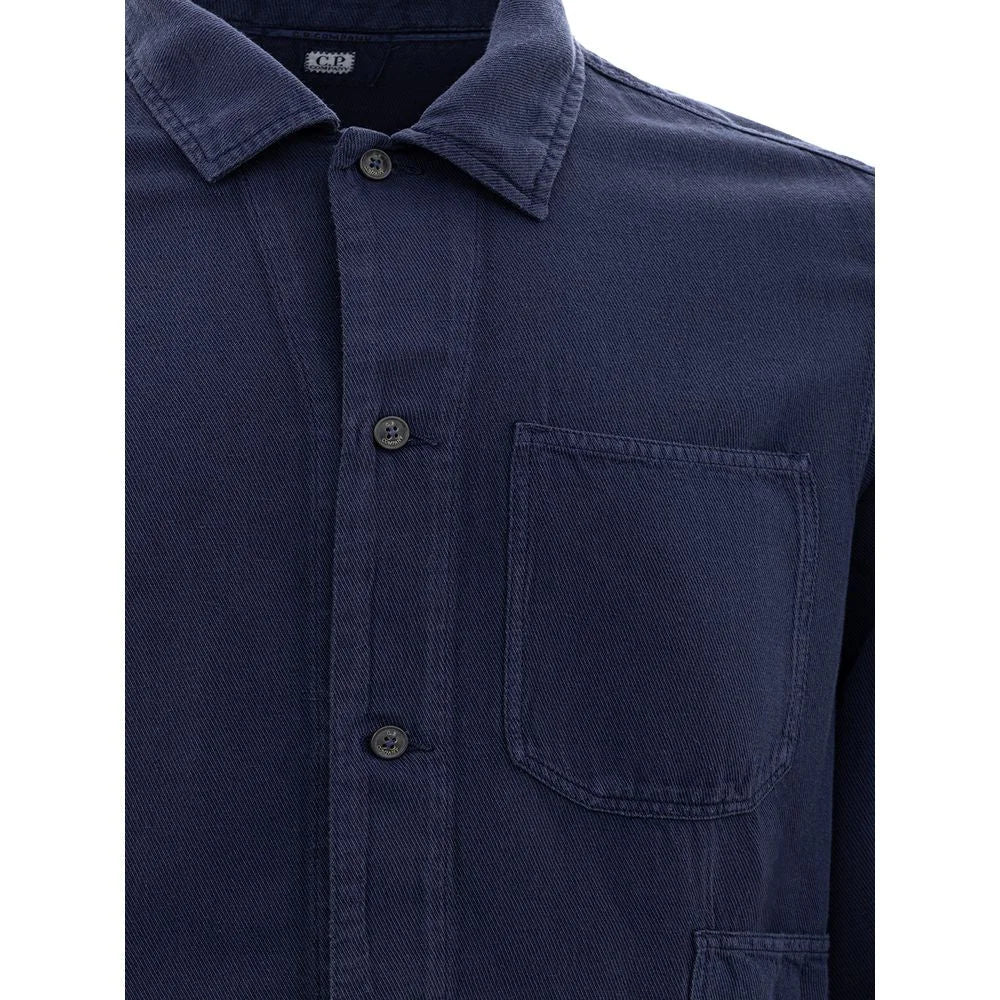 C.P. Company Blue Linen Blend Shirt with Stylish Pockets