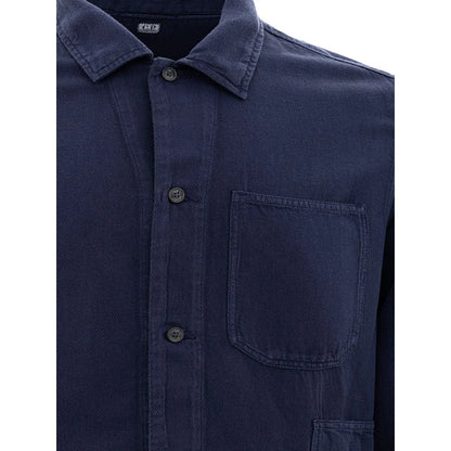 C.P. Company Blue Linen Blend Shirt with Stylish Pockets