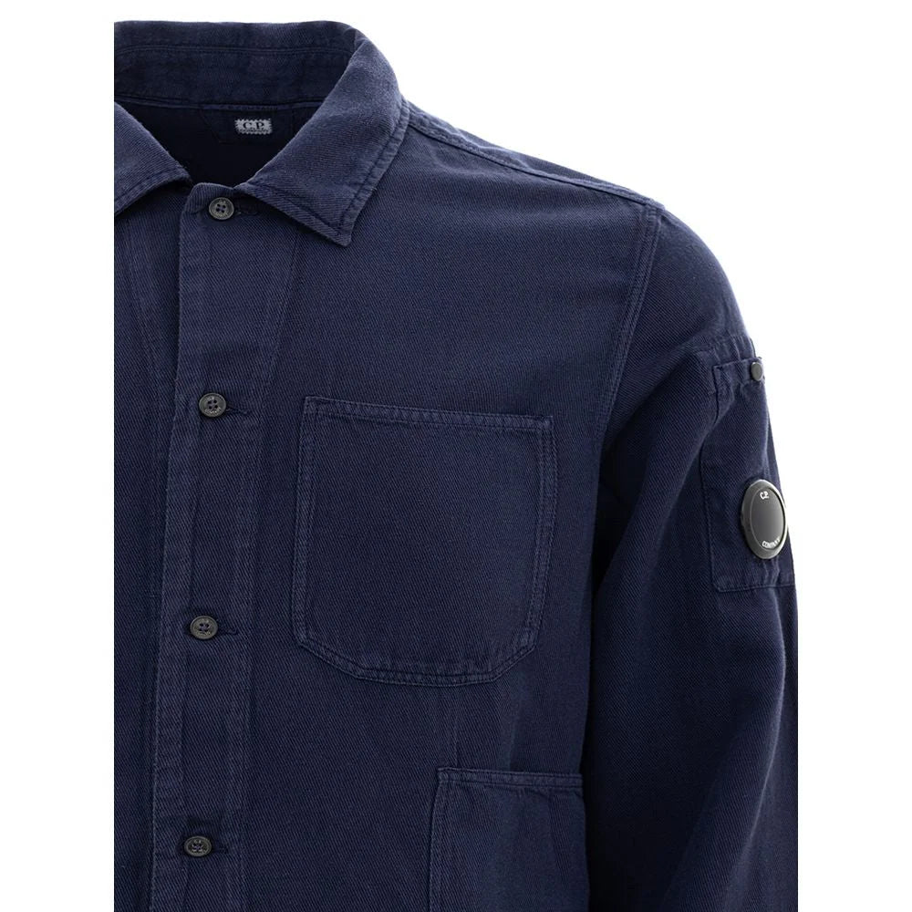 C.P. Company Blue Linen Blend Shirt with Stylish Pockets