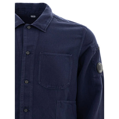 C.P. Company Blue Linen Blend Shirt with Stylish Pockets