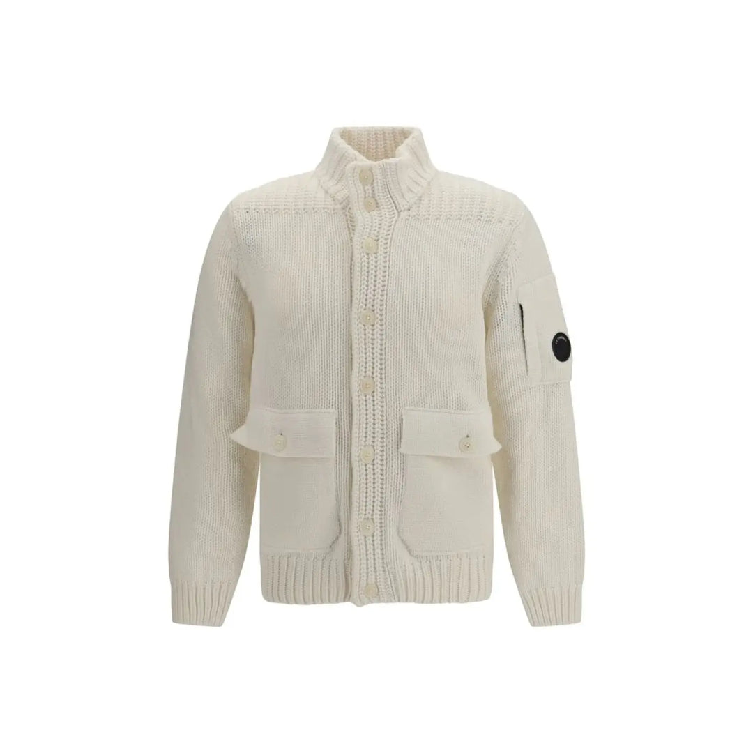 C.p. Company White Wool Oves Aries Cardigan