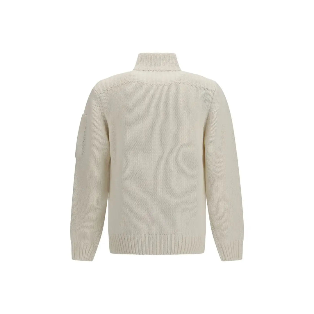 C.p. Company White Wool Oves Aries Cardigan