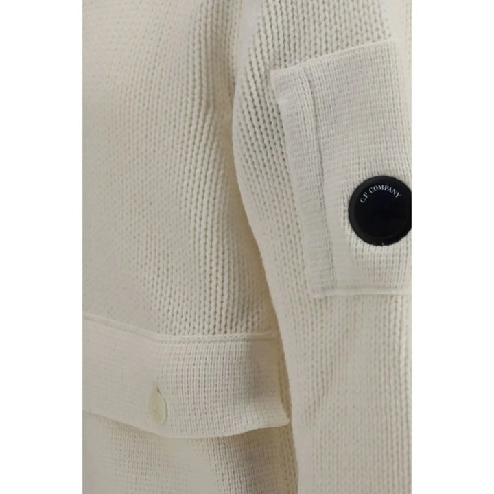C.p. Company White Wool Oves Aries Cardigan