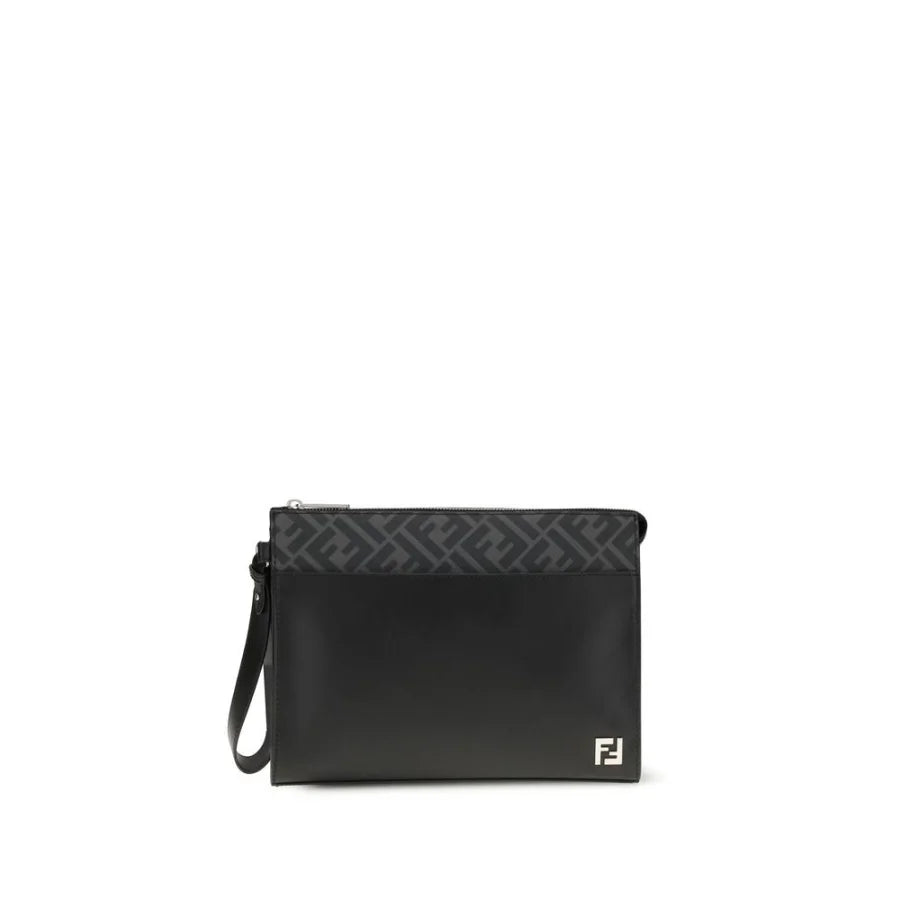 Fendi Black Calf Leather Bos Taurus Clutch Bag