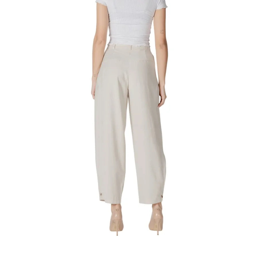 Vila Clothes Beige Viscose Casual Pants
