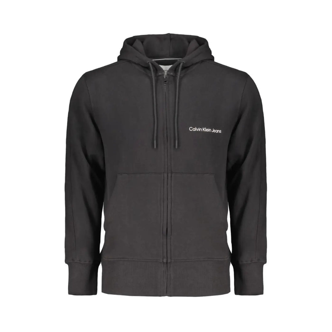 Calvin Klein Black Cotton Men Sweater with Hood and Central Pockets