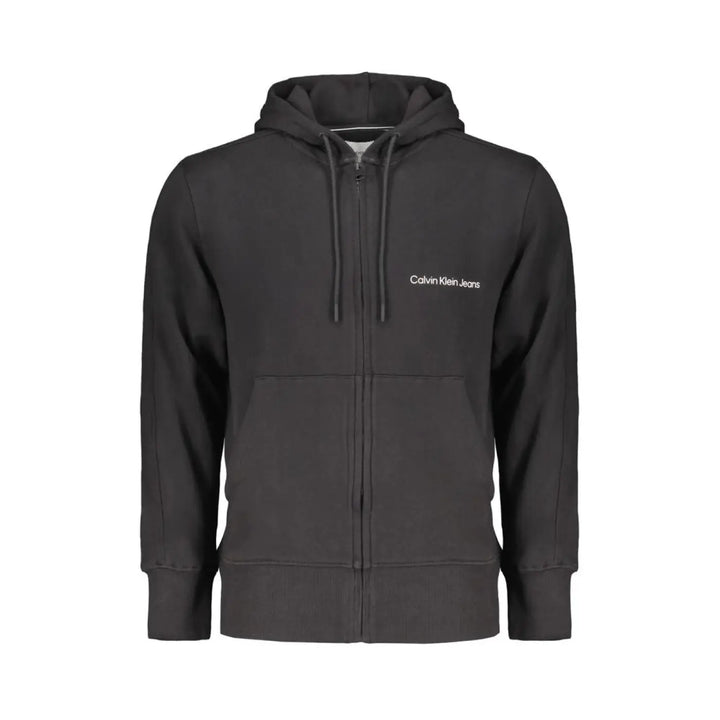 Calvin Klein Black Cotton Men Sweater with Hood and Central Pockets