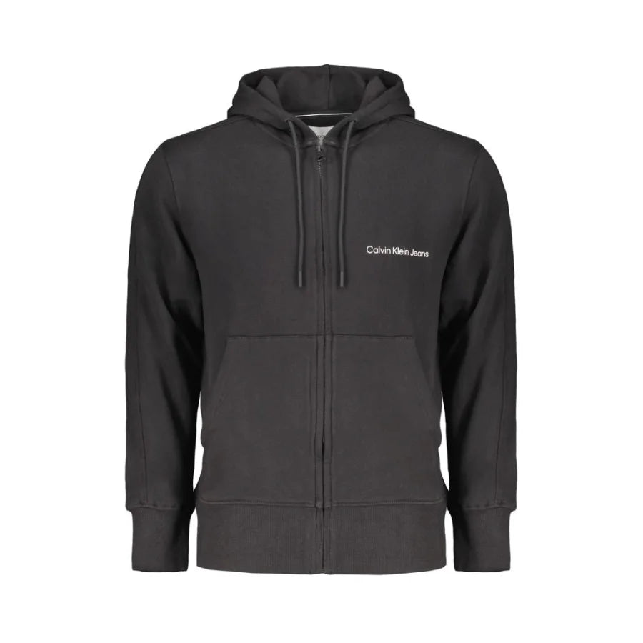 Calvin Klein Black Cotton Men Sweater with Hood and Central Pockets