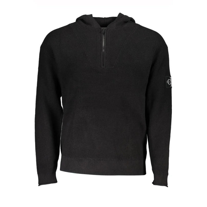Calvin Klein Black Cotton Men’s Sweater Hooded Half Zip