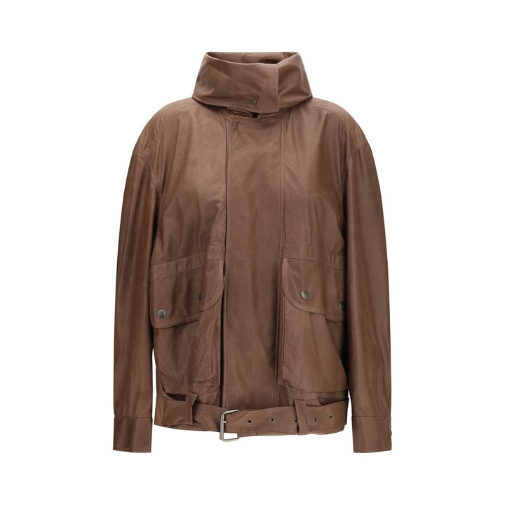 Calvin Klein Coats &amp; Jackets - Brown Lamb Ovis Aries Leather Jacket