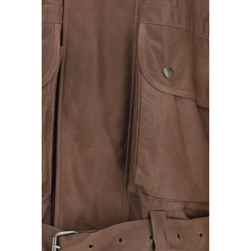 Calvin Klein Coats &amp; Jackets - Brown Lamb Ovis Aries Leather Jacket