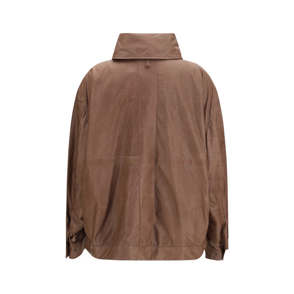 Calvin Klein Coats &amp; Jackets - Brown Lamb Ovis Aries Leather Jacket
