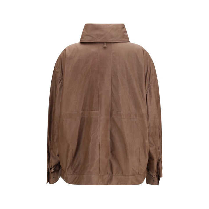 Calvin Klein Coats &amp; Jackets - Brown Lamb Ovis Aries Leather Jacket