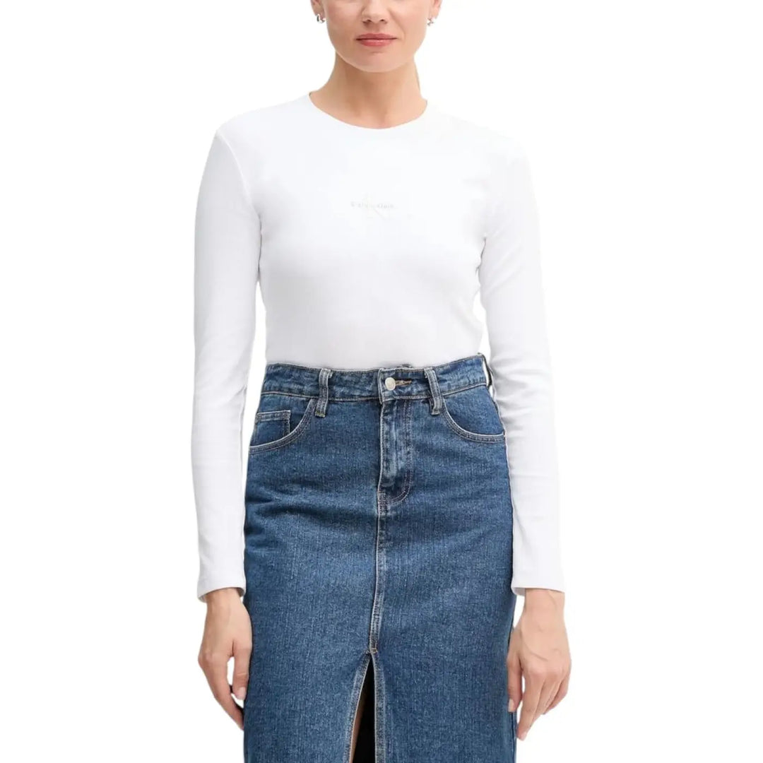 Calvin Klein Jeans White Cotton Long Sleeve T-shirt