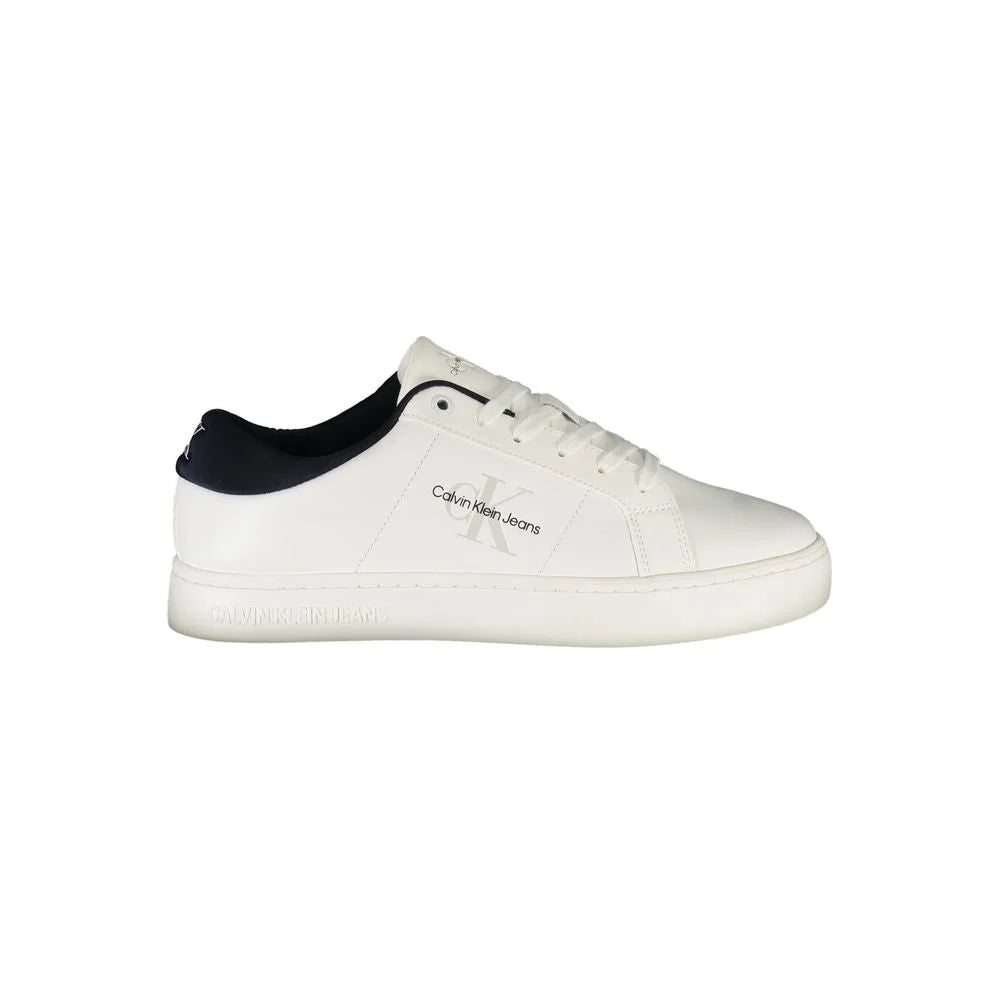 Calvin Klein White Sports Shoe Modern Clothing Icon with Blue Accents
