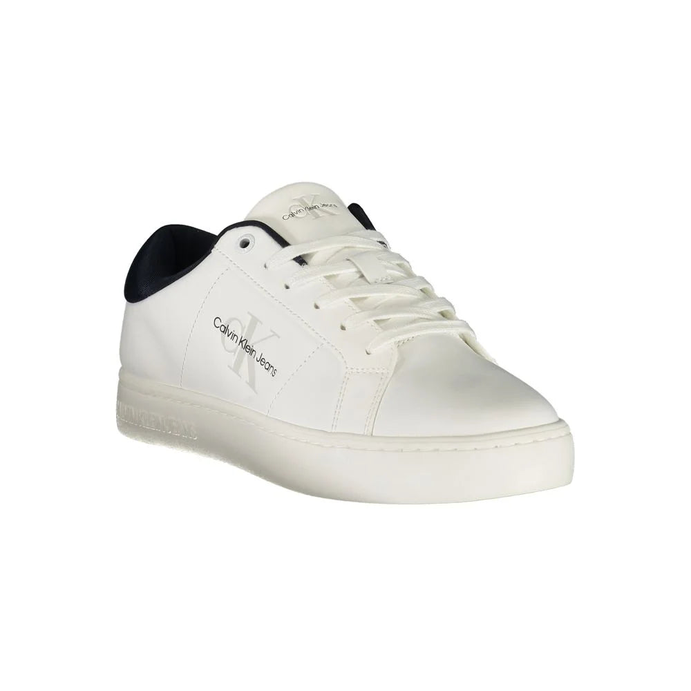 Calvin Klein White Sports Shoe Modern Clothing Icon with Blue Accents