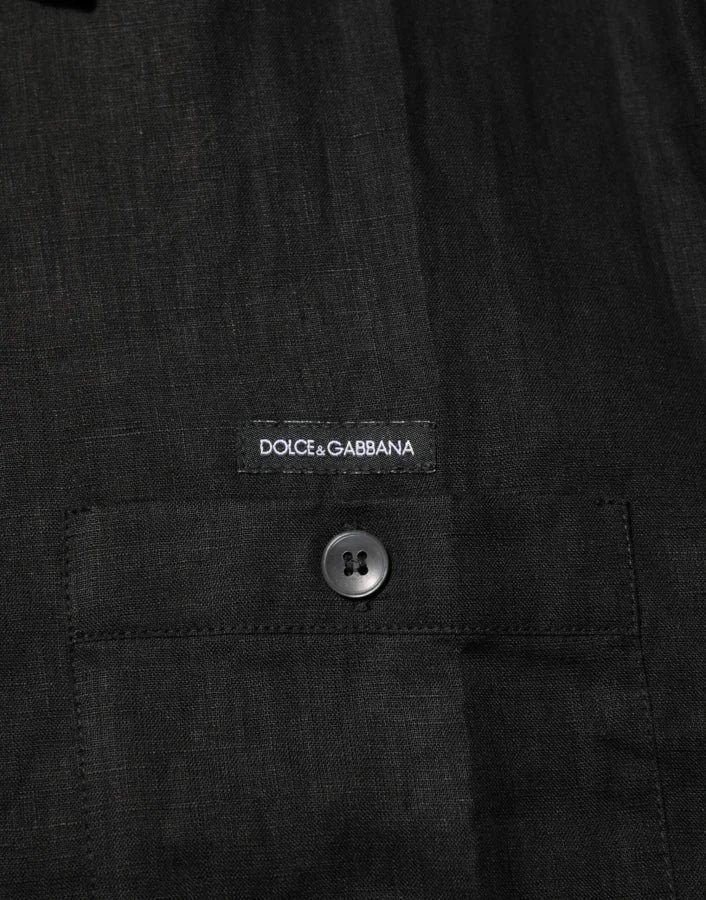 Carhartt Wip Black Linen Collared Short Sleeve Polo Shirt