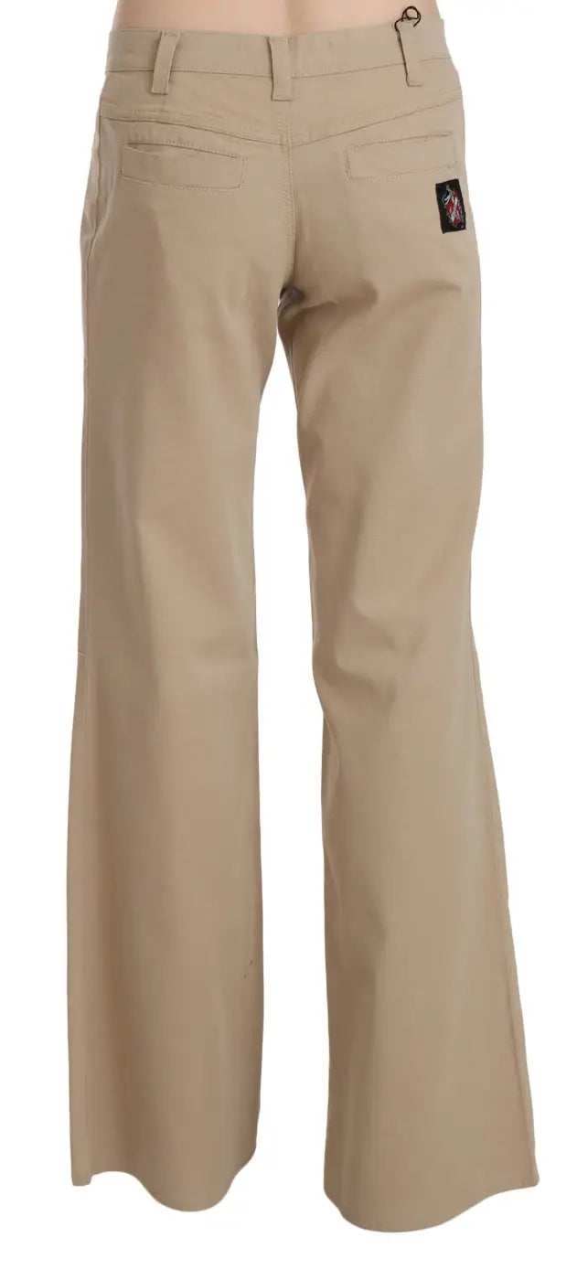 Just Cavalli Beige Cotton Mid Waist Flared Trousers Pants