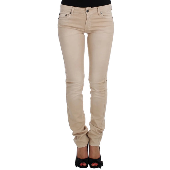 Cavalli Beige Wash Slim Fit Cotton Stretch Jeans