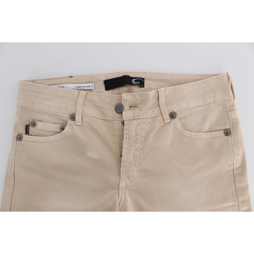 Cavalli Beige Wash Slim Fit Cotton Stretch Jeans