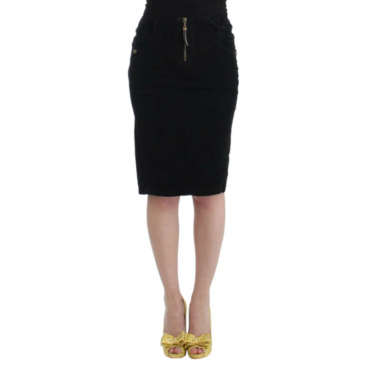 Cavalli Black Corduroy Pencil Skirt