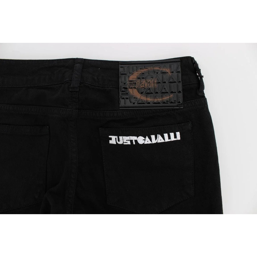 Cavalli Black Cotton Stretch Slim Skinny Fit Jeans
