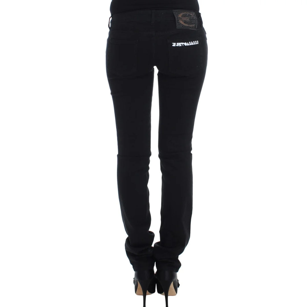 Cavalli Black Cotton Stretch Slim Skinny Fit Jeans