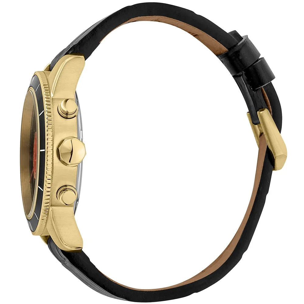 Cavalli Black Leather Dress Watch with Golden Stainless Steel Case