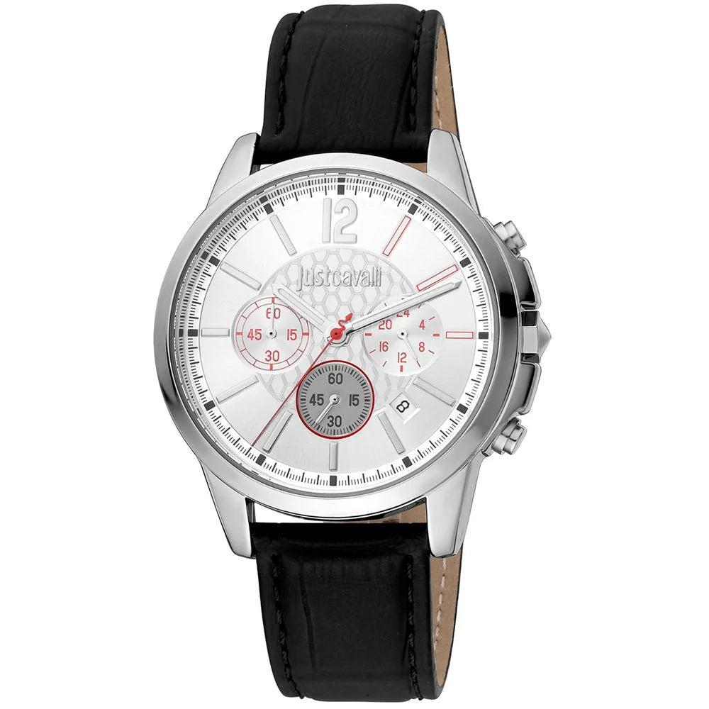 Cavalli Black Leather Dress Watch with Grey Dial and Stainless Steel