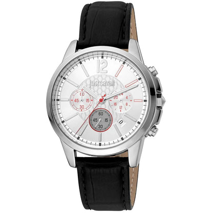 Cavalli Black Leather Dress Watch with Grey Dial and Stainless Steel
