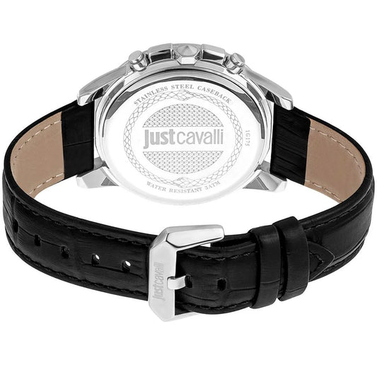 Cavalli Black Leather Dress Watch with Grey Dial and Stainless Steel