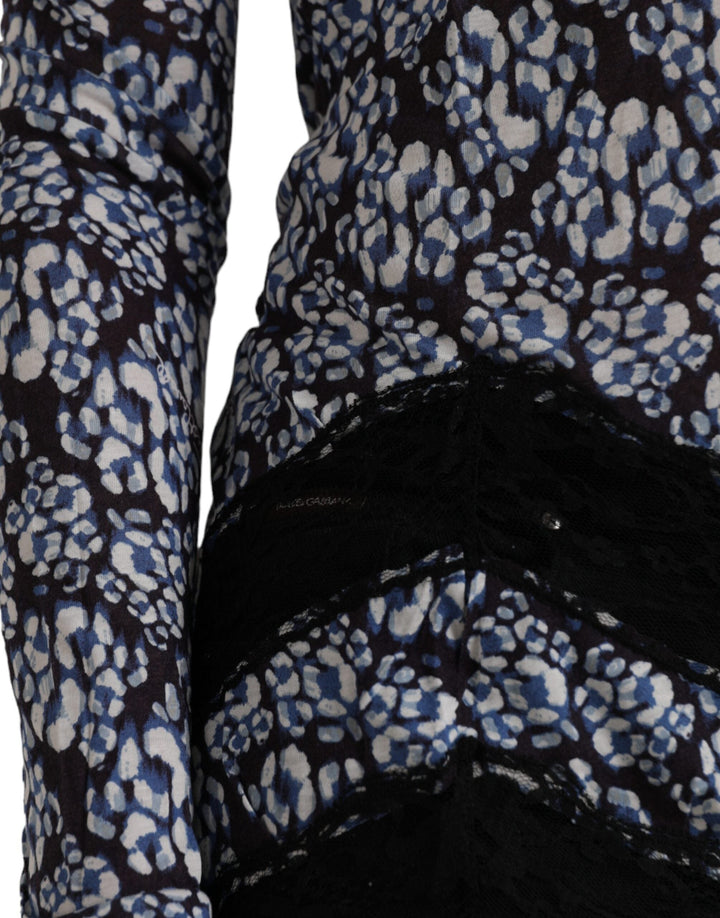 Just Cavalli - Blue Floral Lace Long Sleeves Top Underwear Blouse