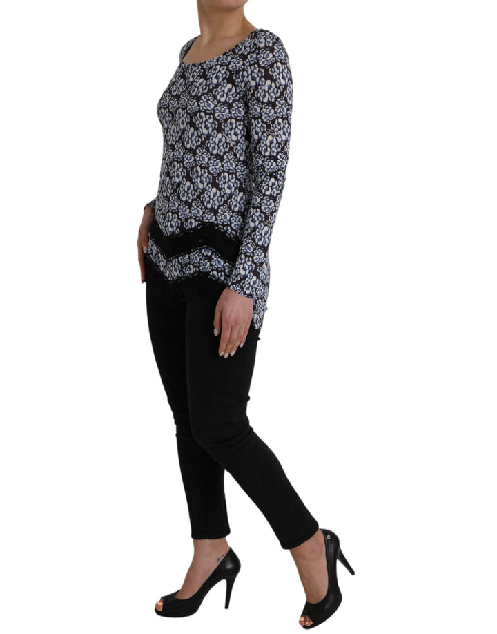 Just Cavalli - Blue Floral Lace Long Sleeves Top Underwear Blouse